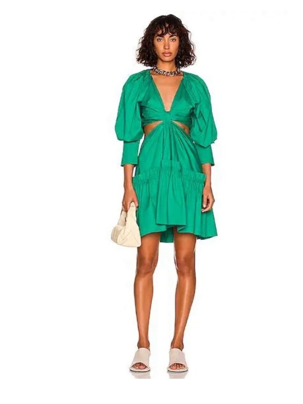 Jason Wu Vividian Green Cotton Poplin Cutout Mini Vacation Dress SZ L - Picture 2 of 14
